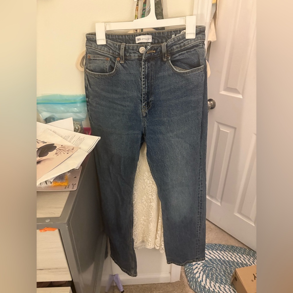 Zara Straight-Leg Jeans in Blue Denim